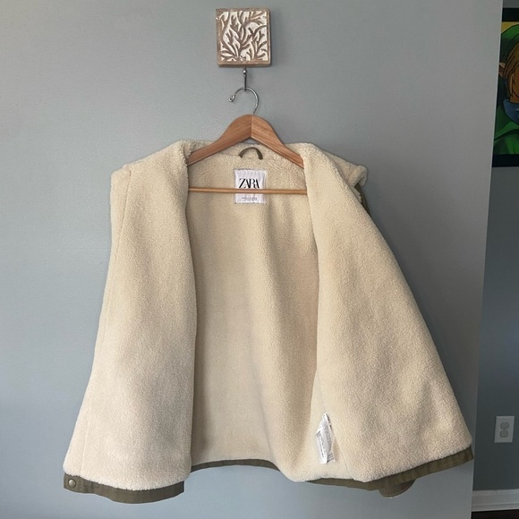 Zara Shearling Lined Button Snap Aviator - Picture 4 of 9